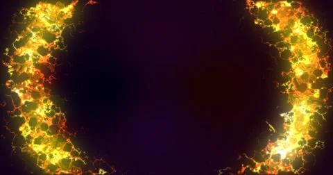 Futuristic abstract yellow fire exploding ring circle glowing radiant magic.. Stock Illustration