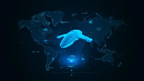 Futuristic Aerial Vehicle Hovering Over Digital World Map Background Stock Illustration