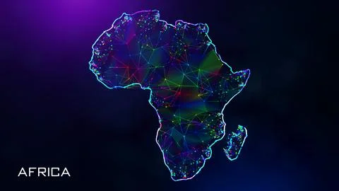 Futuristic Africa Map Polygonal Connected Lines And Dots Network Wireframe  Stockillustratie