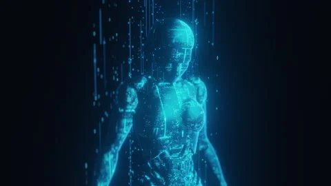 Futuristic AGI AI Robot Humanoid Digital Data Concept Stock Footage 328042261