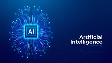 Futuristic AI brain with AI microchip Stock Illustration