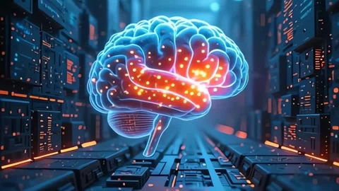 Futuristic AI Brain. Artificial Intelligence &amp; Neural Networks Visualization Stock Footage 301274623
