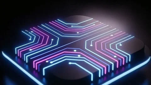 Futuristic AI Brain Chip with Glowing Circuits on Black Background. Stock Footage 317276012