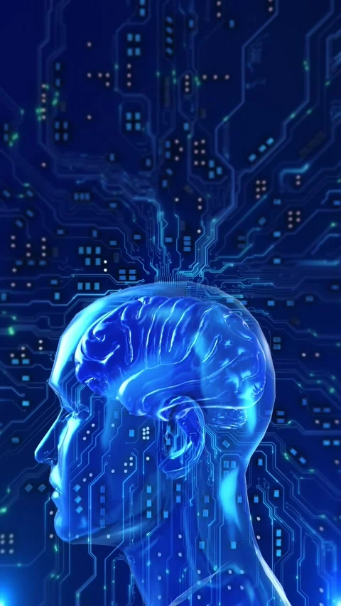 Futuristic AI brain with chip, processor, and circuit in polygon design. Abstrac Stock Footage 341906507