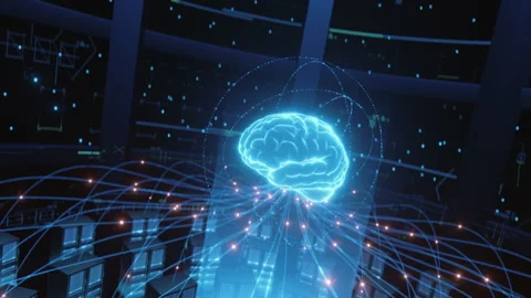 Futuristic AI Brain in Data Center Stock Footage 296692579