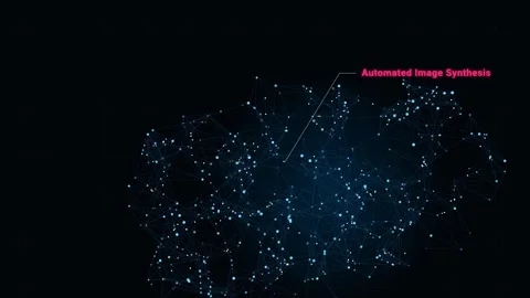 Futuristic AI Brain Wireframe With Tech Labels Stock Footage 340604423