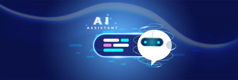 Futuristic AI Chatbot Assistant with Speech Bubble on Digital Background Stock Illustration