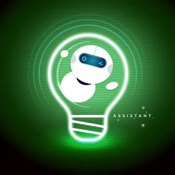 Futuristic AI Chatbot in Light Bulb Shape Symbol of Smart Idea Stock Illustration