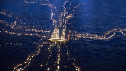 Futuristic AI chip on circuit board. Artificial intelligence microchip deep Stock-Footage 288673684