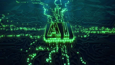 Futuristic AI chip on circuit board. Artificial intelligence microchip deep Stock Footage 293000714