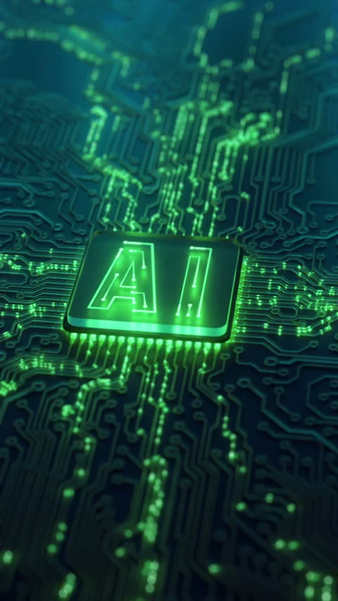 Futuristic AI chip on circuit board. Artificial intelligence microchip deep Stock Footage 295267289