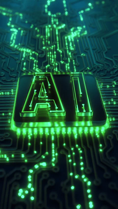 Futuristic AI chip on circuit board. Artificial intelligence microchip deep Stock Footage 302196133