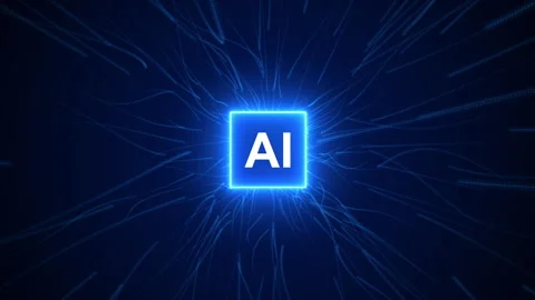 Futuristic AI chip glowing neon data streams, Symbolizes rapid data processing Stock-Footage 338420186