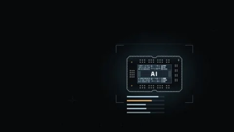 Futuristic AI Chip HUD Animation Featuring Bright Accents and Cool Tones Display Stock Footage 340534404