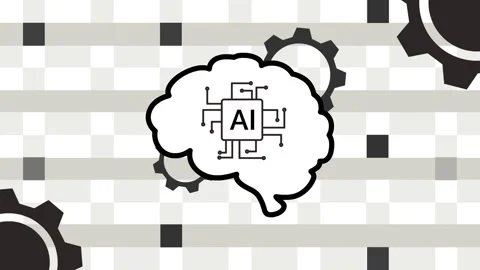 Futuristic AI chip inside a brain, rotating gears on a white background. Stock Footage 310719961