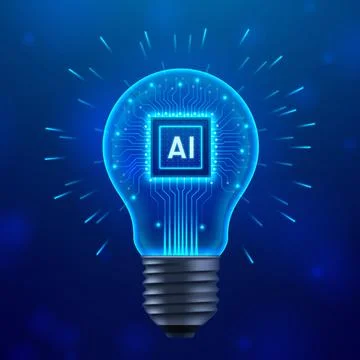 Futuristic AI chip inside glowing light bulb 库存插图