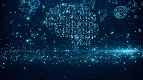 Futuristic AI Circuit Brain with Glowing Digital Grid Background Loop Stock Footage 344245361