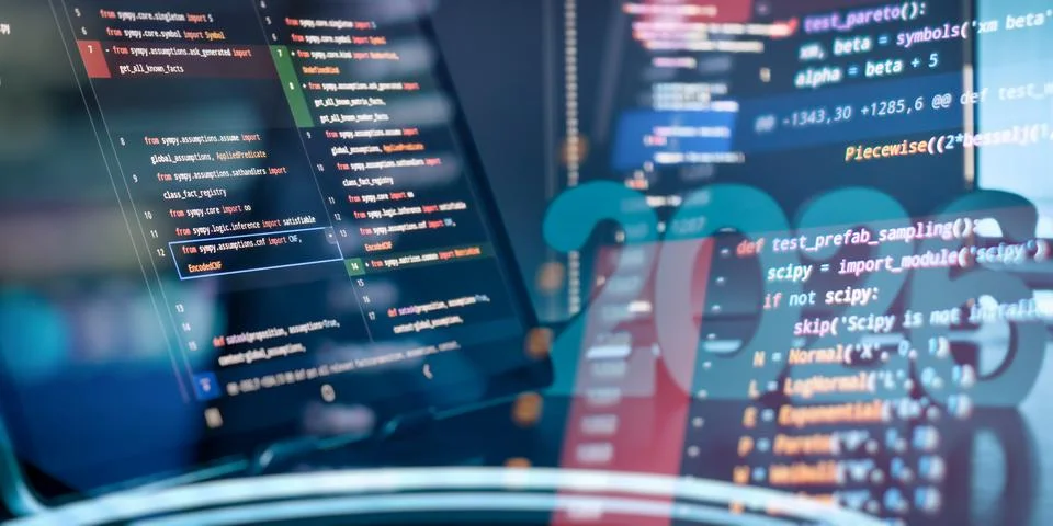 Futuristic AI Coding and Software Development Concept with 2026 Numbers and S 库存照片