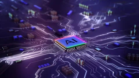 Futuristic Ai computer chip central processor unit. Powerful Quantum CPU on PCB  Stock Footage 311874232