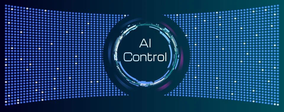 Futuristic AI Control concept. Digital banner with circular HUD over glowin.. Stock Illustration