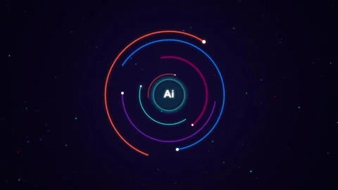 Futuristic AI Core Center with Spinning Colorful Concentric Rings Loop Stock Footage 341645385