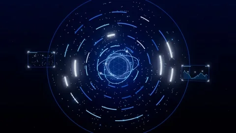 Futuristic ai core rotating segmented ring interface loop Stock Footage 340439428
