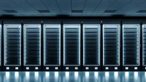 Futuristic AI Data Center Server Room Sliding Loop Modern Cloud Computing Big Stock Footage 346961277