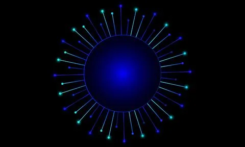 Futuristic AI Data Sphere with Glowing Digital Connections on Dark Background Ilustración de archivo