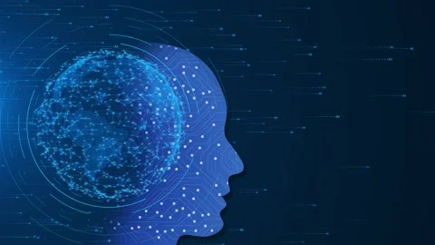 Futuristic AI, deep Machine learning, human big data mining network connection Stock Footage 259683559