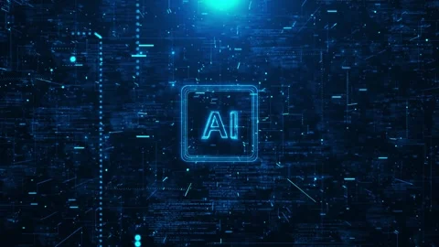 Futuristic AI digital screen visual cyan glowing badge, code fragments, network Stock Footage 340557830