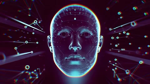 Futuristic Ai Face With Digital Neural Network Interface thinking Stock Footage 313533971