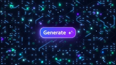 Futuristic AI Generate Button Interface with Zoom into Circuit Board Video stock 333497152
