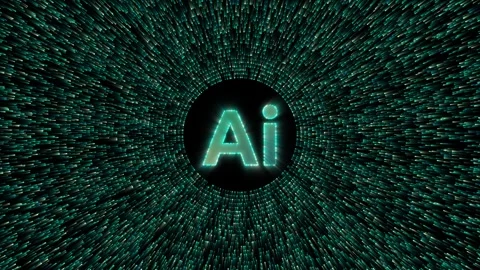 Futuristic AI Glowing Text with Digital Particle Ring Animation Stock Footage 309999177
