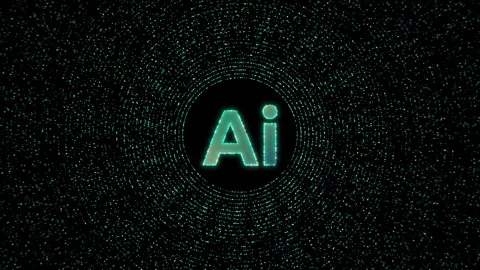 Futuristic AI Glowing Text with Digital Particle Ring Animation Stock Footage 309999178