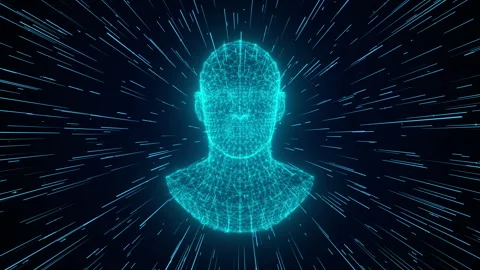 Futuristic AI Head Scan and Binary Code on Dark Backgraound 動画素材 336306061