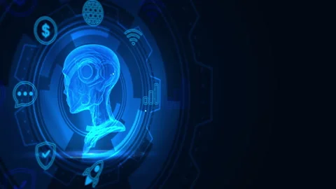 Futuristic AI Headset Concept with Glowing Blue Digital Design and Technolo.. 库存影片 339112368
