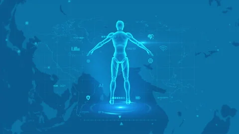 Futuristic AI Hologram with Digital World Map Background Stock Footage 342003707