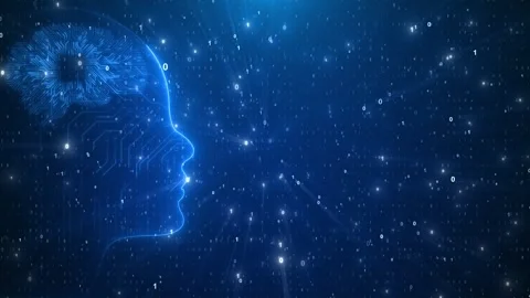 Futuristic AI human face Digital brain scan human ai brain network circuit Stock Footage 312843766