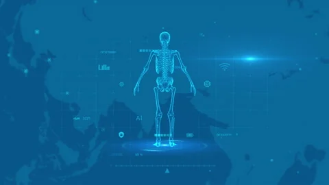 Futuristic AI Human Skeleton Blue Digital Interface Analysis Technology Stock Footage 341573293