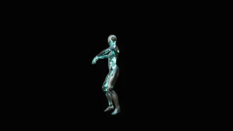 Futuristic AI humanoid with metallic ,with alpha matte Video stock 319393451