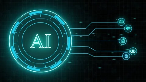 Futuristic AI Interface with Glowing Neon Circle and Data Lines artificial .. 스톡 동영상 321624640