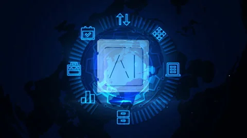 Futuristic AI Interface with Holographic Elements in Blue Technology Backgrou Vídeos de archivo 339113334