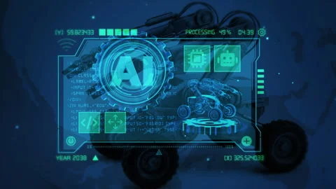 Futuristic AI Interface on Robotic Walker with Mechanical Arms Stock Footage 339129704