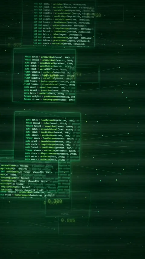 Futuristic AI Machine Learning Code Data Stream Background Stock Footage 335342395