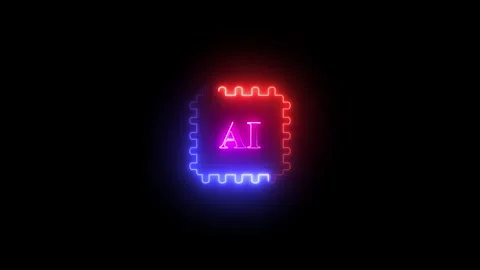 Futuristic AI Microchip with Neon Red and Blue Glow  Glowing Technology Pro.. Stock Footage 308905371
