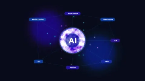 Futuristic AI network with data analysis and system security Stock Footage 347244955