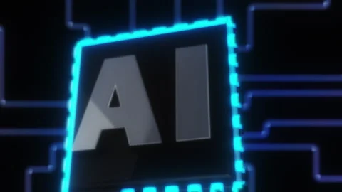 Futuristic AI Processor Animation: 3D Neural Network Microchip with Glowing Stock Footage 331275730