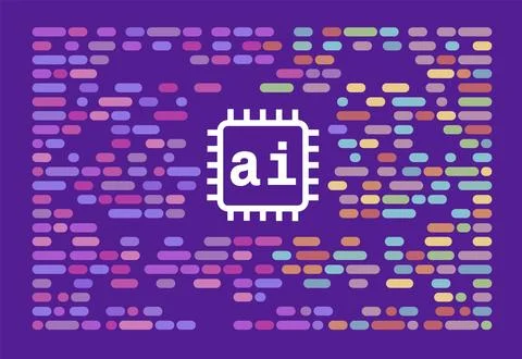 Futuristic AI Processor Chip Icon on Vibrant Purple Digital Background with.. Stock Illustration