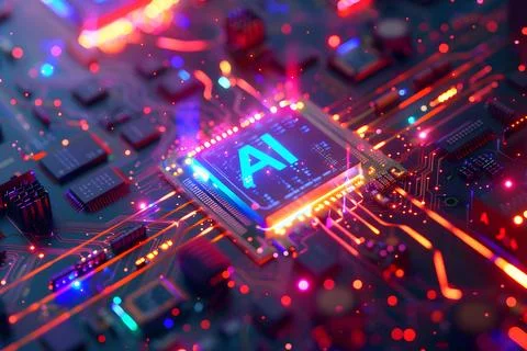 Futuristic ai processor on circuit board Stock Photos