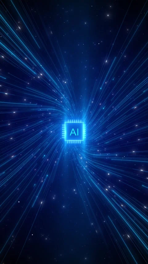 Futuristic AI Processor with Radiating Data Energy Lines Stock Footage 333857581